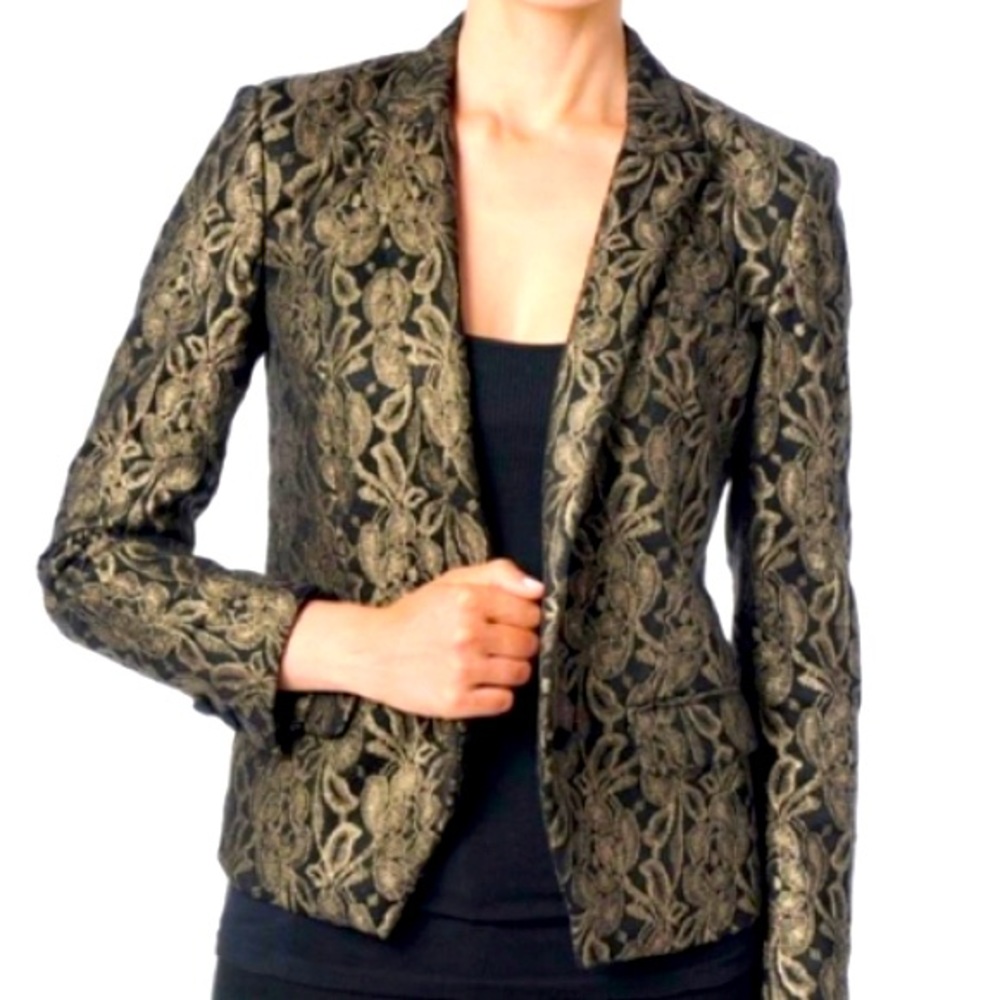 Stunning 7 FOR ALL MANKIND Metallic Jacquard blazer jacket in gold & black